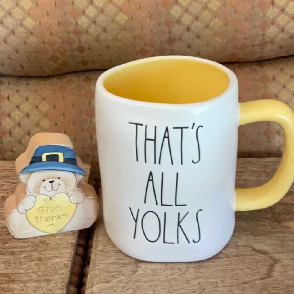 Rae Dunn THAT’S ALL YOLKS Mug Yellow Handle/Interior NWT